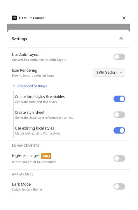 The settings drawer